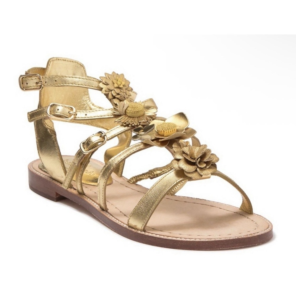 NEW Kate Spade Sadia Floral Leather Sandal, Gold Size 9.5 , MSRP $178